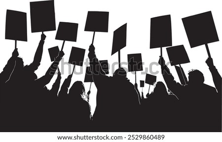 Backlit group of people exercising the constitutional right to assemble, protesters, dialogue, infographic, protest signage