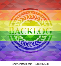 Backlog emblem on mosaic background with the colors of the LGBT flag