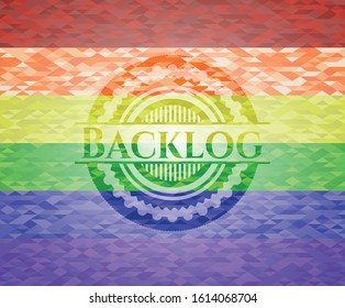 Backlog emblem on mosaic background with the colors of the LGBT flag