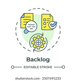 Backlog multi color concept icon. Compliance documentation, scrum. Agile methodology. Round shape line illustration. Abstract idea. Graphic design. Easy to use in infographic, presentation