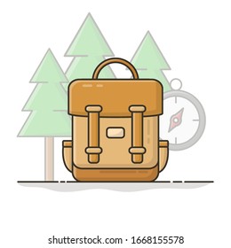 Aventura de mochila. Vacaciones de viaje. Diseño de vectores de iconos planos