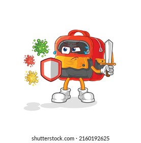 the backpack against viruses cartoon. cartoon mascot vector