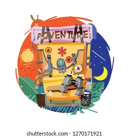 backpack. all day all night adventure concept - vector illustration