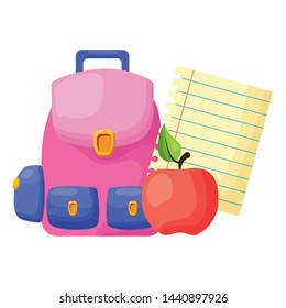 backpack apple paper back to school vector illustration