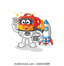 the backpack astronaut waving character. cartoon mascot vector