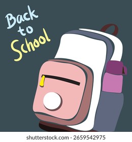 Mochila en diseño de tarjeta de regreso a la escuela para pegatina, postal, Fondo de pantalla, mural, tela, impresiones, etc