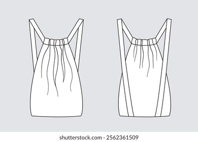 Backpack bag asset vector template isolated on grey. Apparel models sketch set. Outline for fashion clothes design. Front and back view.