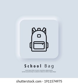 Backpack, bag line icon. School bag icon. Back to school. Vector. UI icon. Neumorphic UI UX white user interface web button. Neumorphism