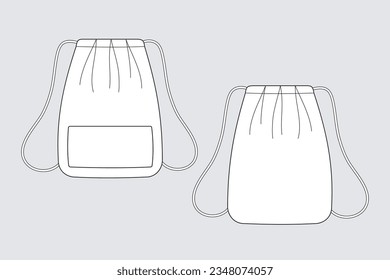 Backpack bag vector template isolated on white. Apparel models sketch set. Outline for fashion clothes design. Front and back view.