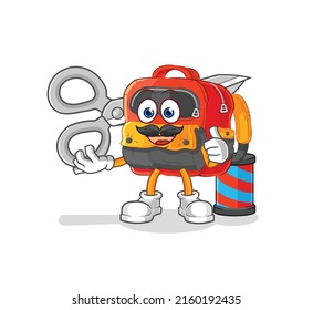 the backpack barber cartoon. cartoon mascot vector