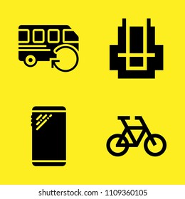 backpack, bike, bus and smartphone vector icon set. Sample icons set for web and graphic design