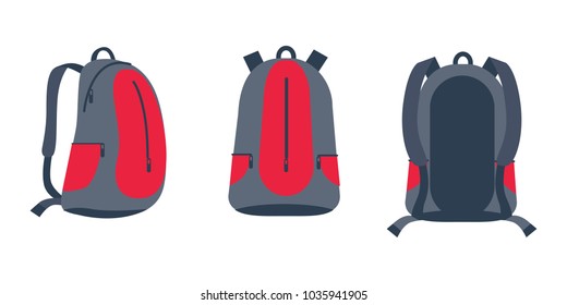 Backpack for bike riding, set of rucksack of several colors allowing to carry something with cyclist during adventure, isolated on vector illustration