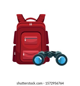 backpack and binoculars icon over white background, vector illustration