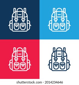 Backpack blue and red four color minimal icon set