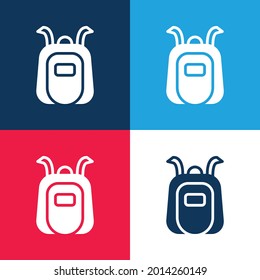 Mochila azul y rojo cuatro colores conjunto de iconos mínimo