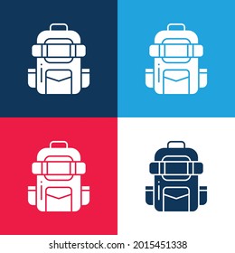 Mochila azul y rojo cuatro colores conjunto de iconos mínimo
