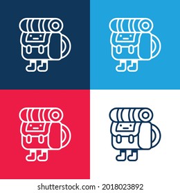 Mochila azul y rojo cuatro colores conjunto de iconos mínimo