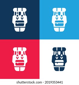 Backpack blue and red four color minimal icon set