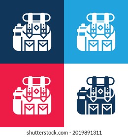 Mochila azul y rojo cuatro colores conjunto de iconos mínimo