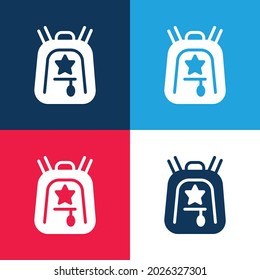 Mochila azul y rojo cuatro colores conjunto de iconos mínimo