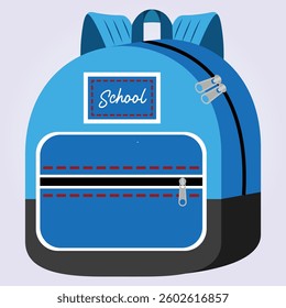 Backpack blue school satchel bag vector emoji illustration