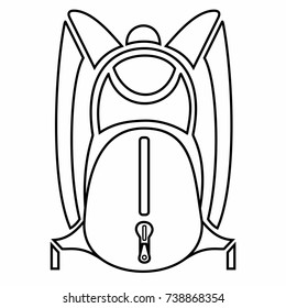 A backpack — bookbag, kitbag, knapsack, rucksack, pack, or sackpack backsack — is, in its simplest form, a cloth sack carried on one's back and secured with two straps that go over the shoulders.