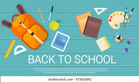 Backpack WIth Books Bag University Student Staff Back To School Banner Flat Vector Illustration