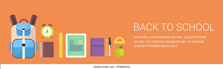 Backpack WIth Books Bag University Student Staff Back To School Banner Flat Vector Illustration