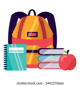 backpack books notebook and apple back to school vector illustration