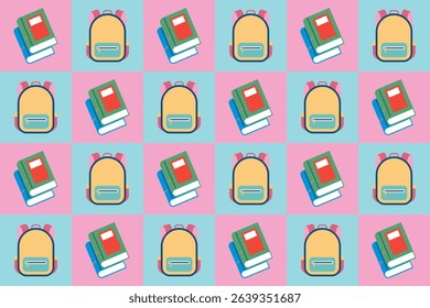 Backpack and Books Seamless Pattern Vibrant Illustration for Education and Learning