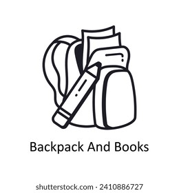 Backpack and books vector filled outline doodle Design illustration. Symbol on White background EPS 10 File