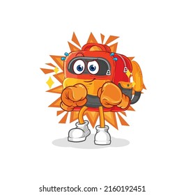 the backpack boxer character. cartoon mascot vector