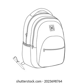 Backpack. Briefcase with zippers. Backpack with handle and shoulder straps. Portfolio for apps and websites. Vector illustration