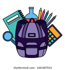 backpack calculator book pecils flask chemistry back to school vector illustration