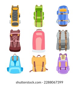 backpack camp set cartoon. travel outdoor, adventure tourist, journey equipment, bag summer backpack camp sign. isolated symbol vector illustration