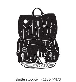 Backpack camping nature graphic illustration vector art t-shirt design