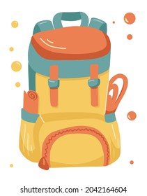 Backpack From Camping And Outdoor Recreation Set, Isolated On White Background, Can Use For Camp Flyer, Card, Posters, T-shirt Design. Vector Illustration.