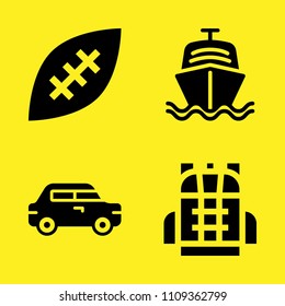 backpack, car, ship and american football vector icon set. Sample icons set for web and graphic design