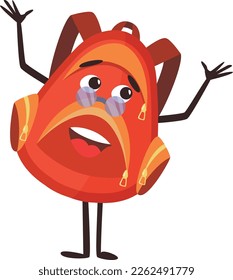 Backpack cartoon character. Smart colorful mascot in glasses