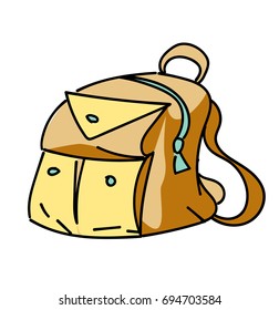 Backpack cartoon hand drawn image. Original colorful artwork, comic childish style drawing.