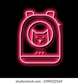 Rucksack für Katze, die Neonhellzeichen-Vektorgrafik trägt. Rucksack für Katzen-Tragegrafik