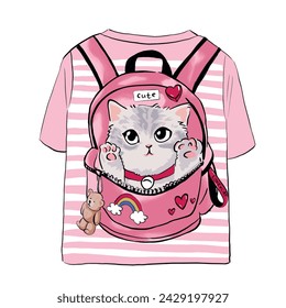 Rucksack mit Katze. Kinder T-Shirt Grafikdesign und mehr