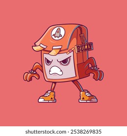 Backpack character with an angry face vector illustration. Education, bullying design concept.