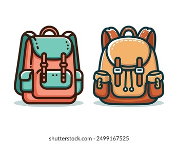 Backpack clip art vector illustration. childish school backpacks and schoolbags vector illustration. backpacks flat vector illustration. School bags.