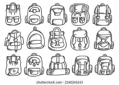 backpack collection vector doodle style illustration design