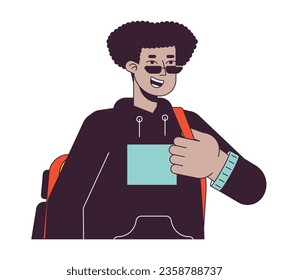 Backpack college student hispanic male flat line color vector character. Editable outline half body person on white. Young latino student simple cartoon spot illustration for web graphic design