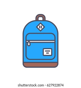 Backpack Color Flat Line Stroke vector Illustration