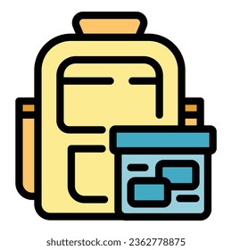 Backpack container icon outline vector. School meal. Food snack color flat
