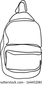 Backpack in continuous line drawing style. Rucksack black line sketch on white background. Vector illustration. Vector Line Art illustration - backpack. One line isolated drawing of a backpack