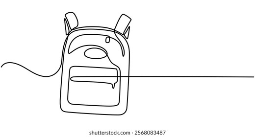 Backpack continuous one line simple drawing isolated on white background concept of travel, School bag continuous one line drawing outline vector icon, Single one line drawing of backpack.